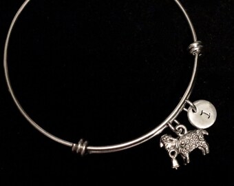 Sheep Charm Bracelet, Lamb Bangle Bracelet, Charm Bracelet, Adjustable Bracelet, Stainless Steel Bracelet, Initial Bracelet, qb6