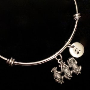 Three Wise Monkeys Stainless Steel Bracelet, Three Mystic Apes Bangle Bracelet, Adjustable Bracelet, Silver Bracelet, Initial Bracelet qb104