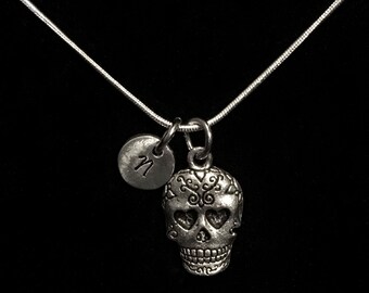 Dead of The Dead Sterling Silver Necklace, Dia de los Muertos Sterling Silver Necklace, Sugar Skull Sterling Necklace qb65