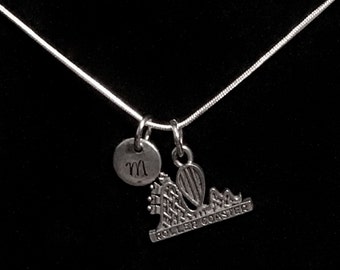Roller Coaster Sterling Silver Necklace, Amusement Park Necklace, Pewter Charms, Sterling Silver, Initial Necklace, Personalized qb5