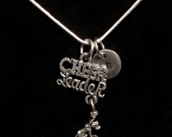 Cheerleader Sterling Silver Necklace, Cheer Silver Necklace, Pom Sterling Necklace, Cheerleading Sterling Necklace qb45