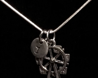 Noria de collar de plata esterlina, collar de Parque de atracciones, encantos de estaño, plata, inicial collar, collar personalizado, qb9