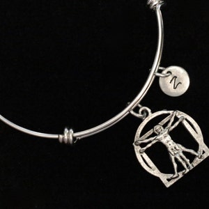 Vitruvian Man Charm Bracelet, Leonardo da Vinci Charm Bracelet, Art Bracelet, Adjustable Bracelet, Stainless Bracelet, Initial Bracelet qb36
