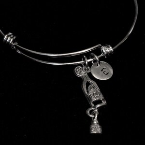 Tequila Bangle Bracelet, Cocktail Bracelet,  Tequila Charm, Stainless Steel Bracelet, Expandable bangle, Initial bracelet- qb141