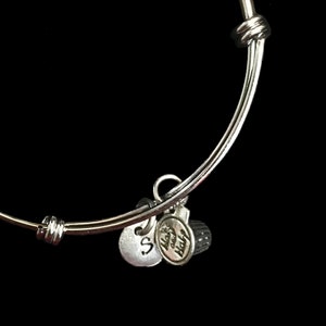 Half and Half Bangle Bracelet, Coffee Bracelet, Coffee Creamer Adjustable Bracelet, Cream Stainless Steel Bracelet, Initial Bracelet, qb184
