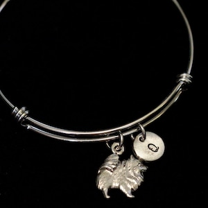 Pomeranian Bangle Bracelet, Dog Bracelet, Dog Charm, Stainless Steel Bracelet, Expandable bangle, Initial bracelet, Personalized - qb131