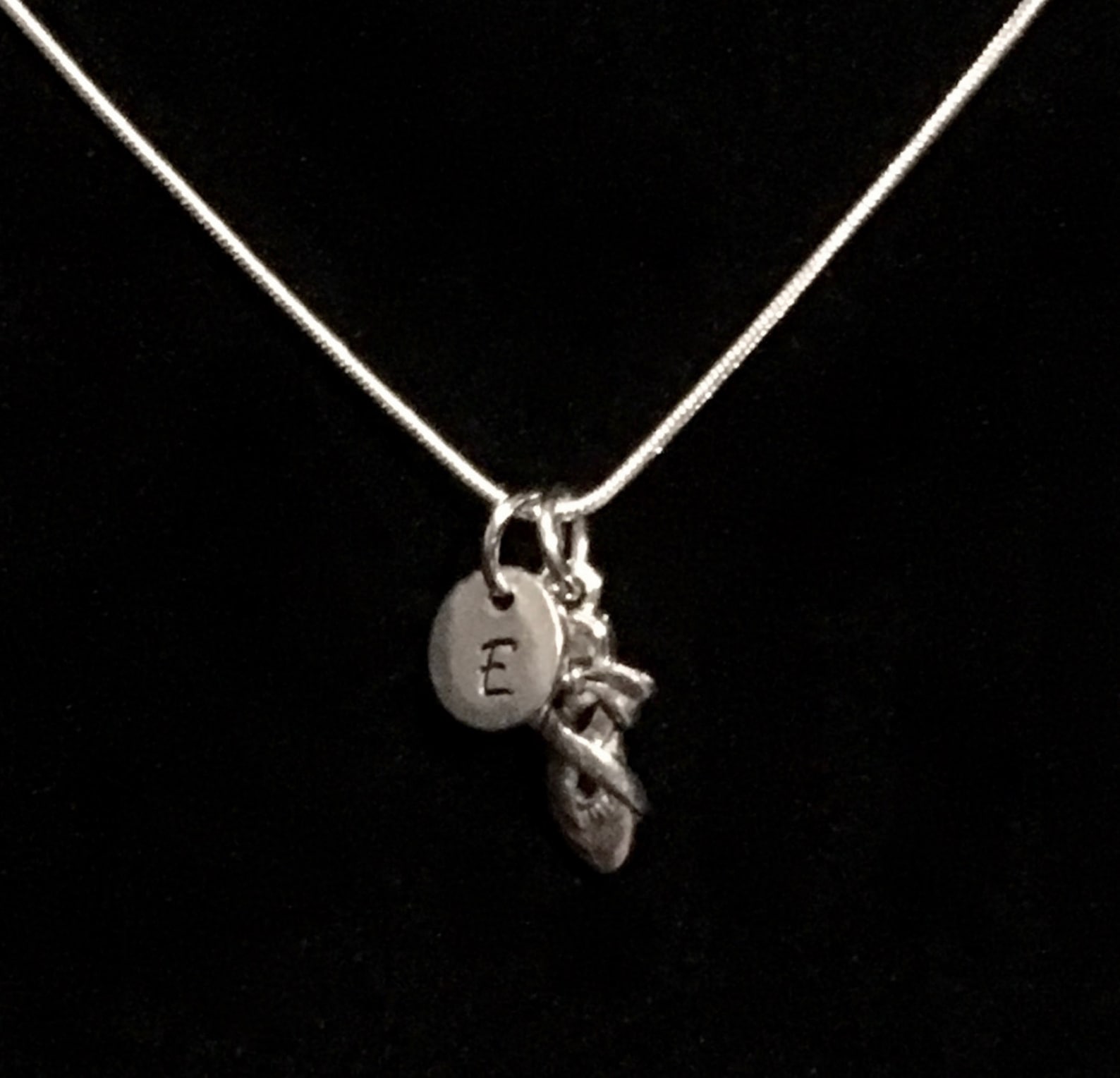 ballet shoe sterling silver necklace, ballet silver necklace, dancer sterling necklace, ballerina sterling necklace qb41