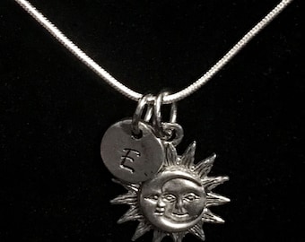 Sun and Moon Sterling Silver Necklace, Sun Sterling Silver Necklace, Moon Sterling Necklace, Celestial Sterling Necklace qb93