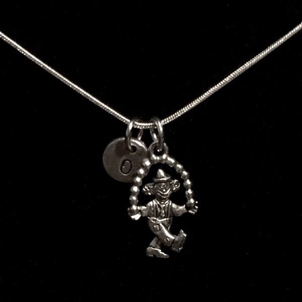 Juggling Clown Sterling Silver Necklace, Circus Necklace, Pewter Charms, Sterling Silver, Initial Necklace, Personalized Necklace qb2