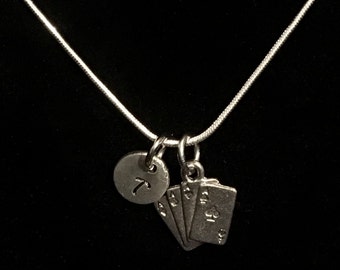 Playing Cards Sterling Silver Necklace, Cards Sterling Silver Necklace, Gambling Sterling Silver Necklace, Las Vega Sterling Necklace qb80