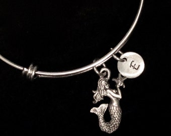 Mermaid with a Starfish Stainless Bracelet, Mermaid Bracelet, Adjustable Bracelet, Stainless Steel Mermaid Bracelet, Initial Bracelet qb99