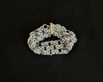 Stunning Chainmaille Three Strand Bracelet with Purple Beads