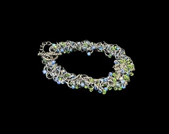 Shaggy Loop Bracelet in Black Ice with Blue & Green Miyuki Beads – 7"