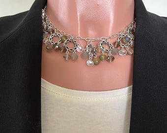 Necklace Clear Crystal and Silver 16" with 3" Extender