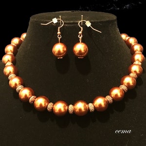 Copper Beaded Necklace/Chunky Beaded Necklace/Necklace and Earring Set/Copper Jewelry Set/Bold Necklace Set/Classic Necklace Set