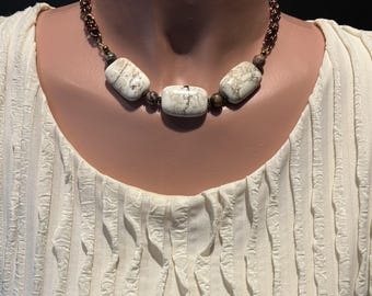Bronze Byzantine Chainmaille Necklace with Magnesite & Rhodonite – 18" with Artisan Toggle