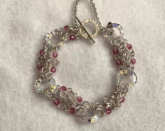 Sterling Silver and Swarovski crystal bracelet in pink/gift for her