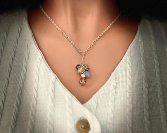 Necklace with Swarovski Crystals on a Silver Twisted Rope Chain - 20" long