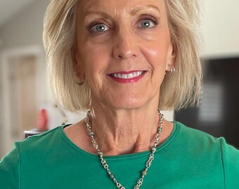 Necklace with African turquoise beads on a silver Byzantine weave chain 18" long