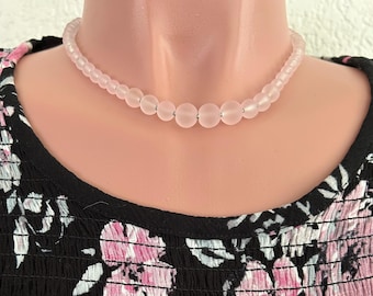 Necklace with rose quartz beads 17" with 3" Extender