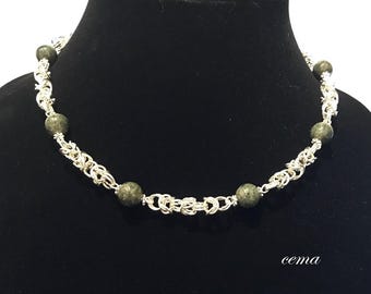 Necklace Jasper beads with Byzantine Chainmaille - 18"