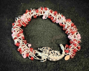 Bracelet/sparkly Shrimp magnet clasp with red and silver shaggy loop chainmaille/Gift for her/Gifts for her