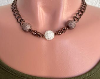 Necklace with bronze chain and glass beads 18"