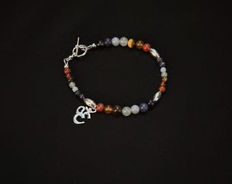 Gemstone Chakra Bracelet with Ohm Charm, Yoga Jewelry