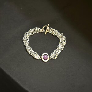 Bracelet. Byzantine chainmaille with purple accent.  Gifts for her, gifts for mom