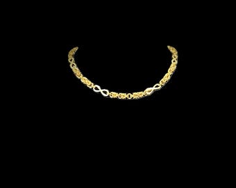 Gold Byzantine Chainmaille Necklace with Infinity Connectors – 17.5" Choker‑Length