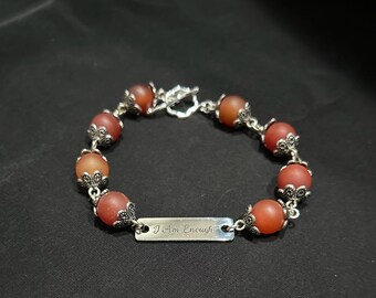 Gemstone Bracelet, 'I Am Enough' Charm, Toggle Clasp
