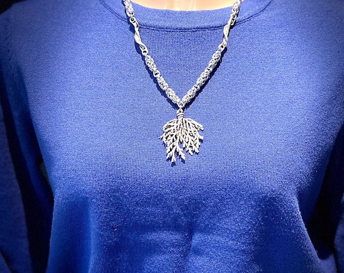 Featured listing image: Silver Byzantine Chainmaille Necklace with Leaf Focal – 24" with Hammered Toggle