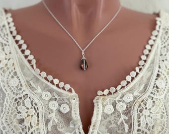 Blue crystal drop on delicate .925 sterling silver chain.  Gift for her.