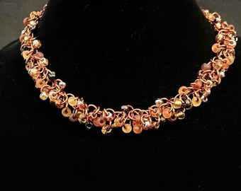 Necklace with Shaggy Loop Chainmaille in yellow, brown, black 16" with 4" extender