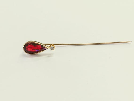 Antique ladies Synthetic Ruby hat / scarf pin -14k