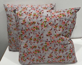 Gray Floral Throw Pillow Set