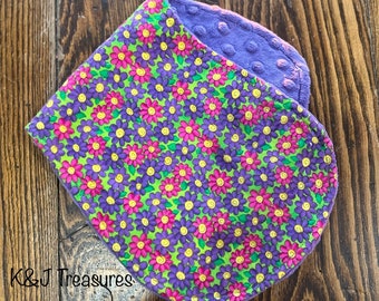 Baby Burp Rag Minky Flannel Purple Flowers