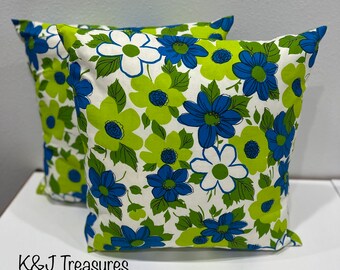 Blue & Green Floral Throw Pillow Set
