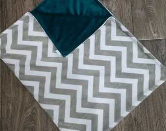 Gray and White Chevron Minky Cuddle Blanket Shannon Fabric