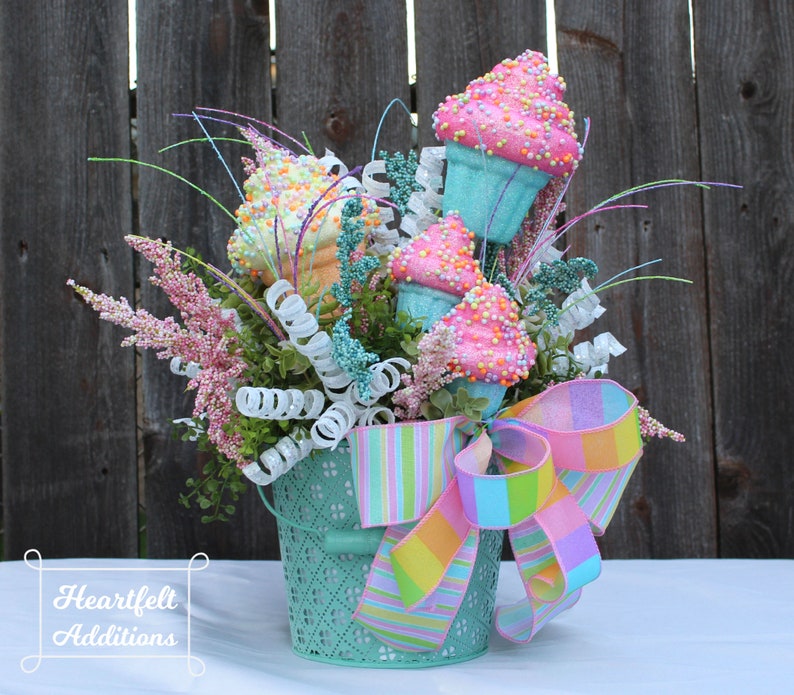 Tabletop Decor Everyday Art Summer Floral Summer Centerpiece Cupcake Centerpiece Cupcake Party Whimsical Centerpiece