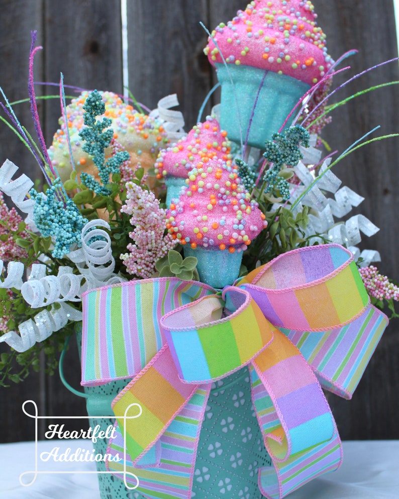 Tabletop Decor Everyday Art Summer Floral Summer Centerpiece Cupcake Centerpiece Cupcake Party Whimsical Centerpiece