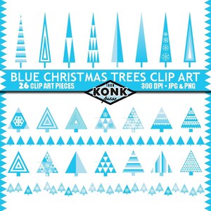 26 diseños de imágenes prediseñadas de árbol de Navidad digital, azul geométrica, PNG y JPG, 300 dpi
