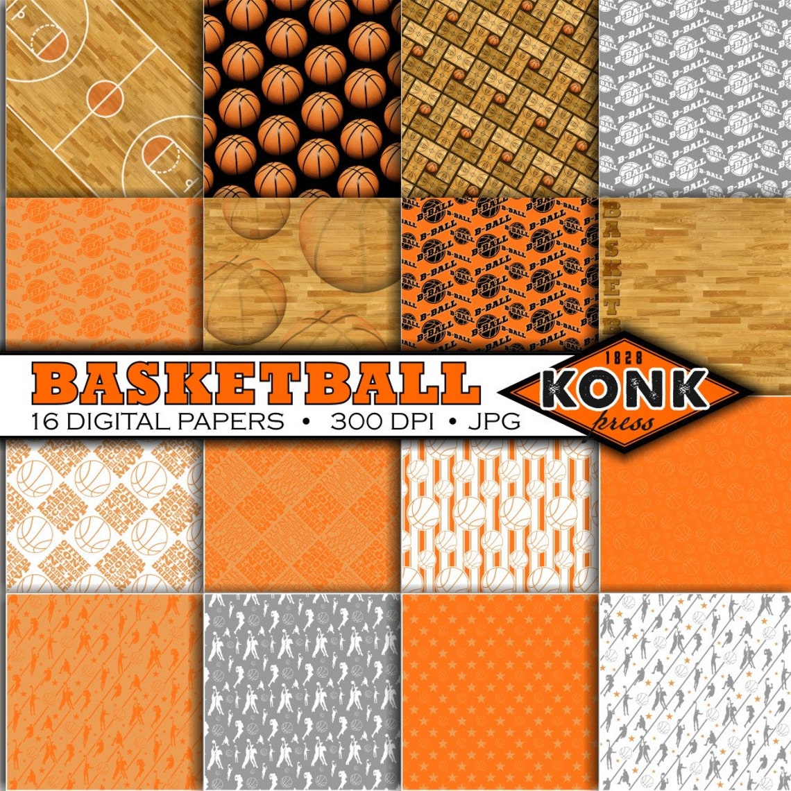 16 Digital Papers Basketball Theme scrapbook paper JPG 300 | Etsy