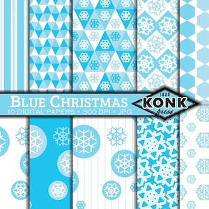 10 digitale Natale Scrapbook Papers blu modelli fiocchi di neve geometriche, JPG, 300 dpi, 12 x 12 pollici