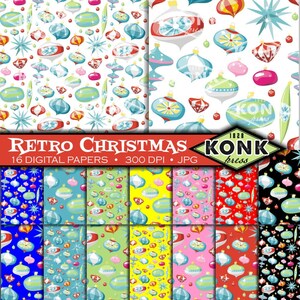 16 digital Scrapbook Papers retrò ornamenti di Natale, metà del secolo, JPG, 300 dpi, 12 x 12 pollici