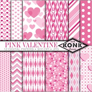 12 carta di scrapbook digitale carta rosa San Valentino giorno JPG, 300 dpi, documenti di 12 x 12 pollici