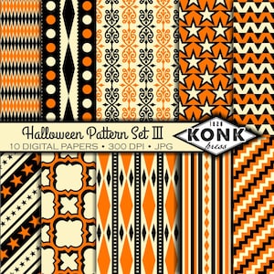 10 carte digitali di Halloween in nero, arancio & crema, JPG, 300 dpi, 12 x 12 pollici, Set 3 di 3,