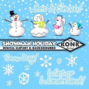 Muñeco de nieve gráfico digital, Snowfamily, copos de nieve, frases, invierno y nieve fondos - jpg y png papel Scrapbook vacaciones de muñeco de nieve en 300 dpi