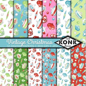 12 digital Scrapbook Papers Vintage ornamenti di Natale, metà del secolo, JPG, 300 dpi, 12 x 12 pollici