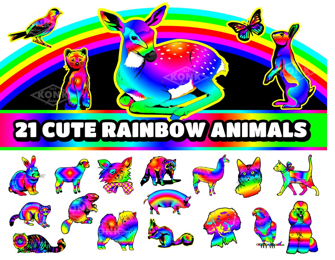 Digital Clipart Cute Rainbow Animals Kitten Lama Bunny Etsy